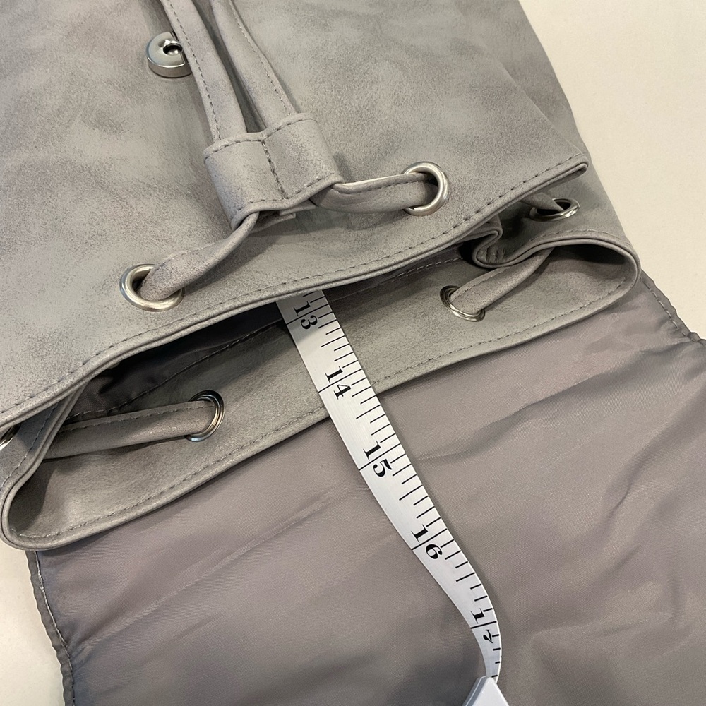 Faux Leather Drawstring Backpack (Gray) - Picture 7 of 11